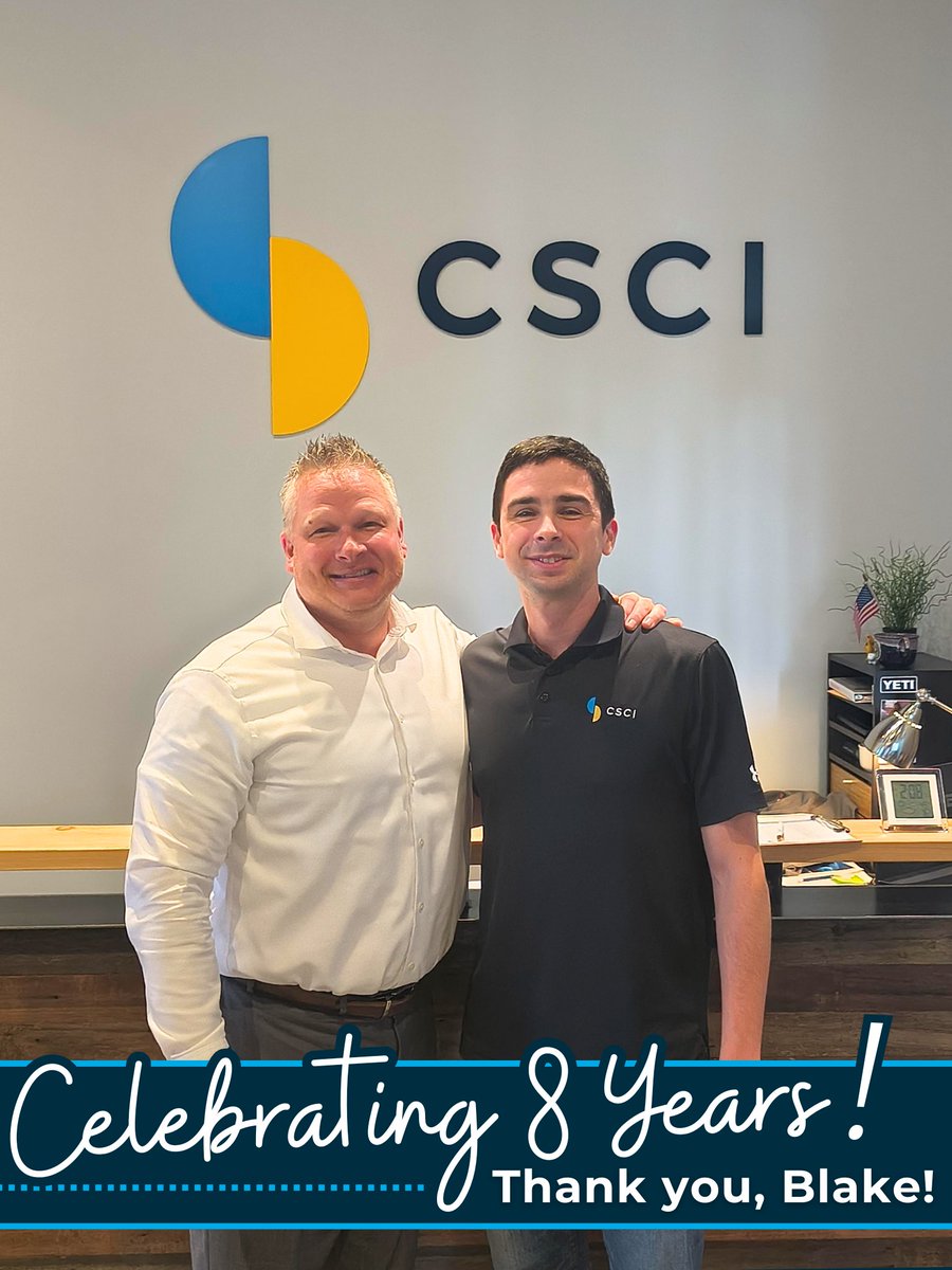 CSCIConsulting's tweet image. We’re celebrating Blake’s 8th CSCI anniversary! Our COO Bryan snapped a pic with him when Blake was in the office recently.
Read more: linkedin.com/feed/update/ur…