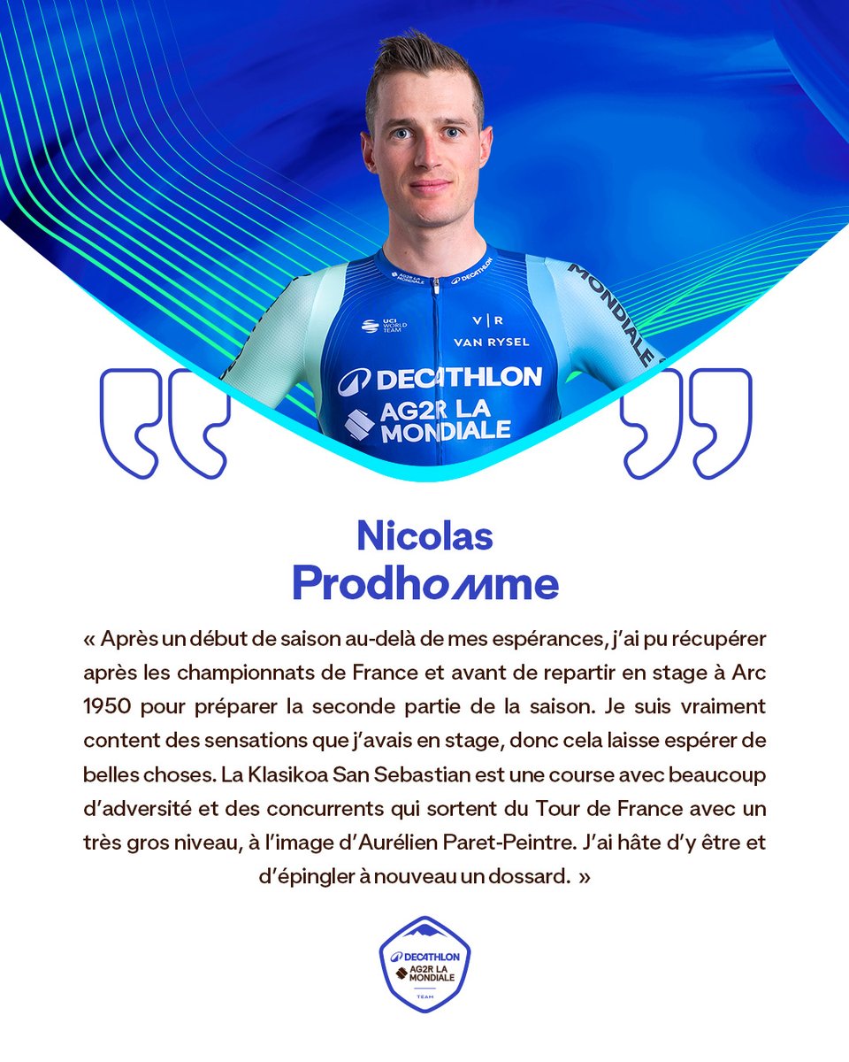 🇪🇸 <a href="/dklasikoa/">Donostiako Klasikoa</a>
📅 02.08

🎙️ <a href="/NicoProdhomme/">Nico_prdh</a> : « Je suis vraiment content des sensations que j’avais en stage »

#DECATHLONAG2RLAMONDIALETEAM