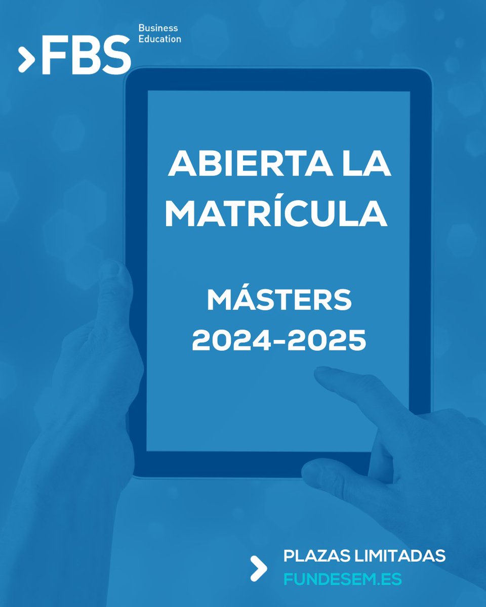 📢¡Abierta la matrícula para los másters 2024-2025!
Es el momento de dar el paso que tu carrera profesional necesita.
 🔹 MBA Executive
 🔹 Máster en Asesoría Fiscal de Empresas (MAFE)
 🔹 Máster en Marketing, Estrategia de Comunicación Digital e IA

🖥️ fundesem.es