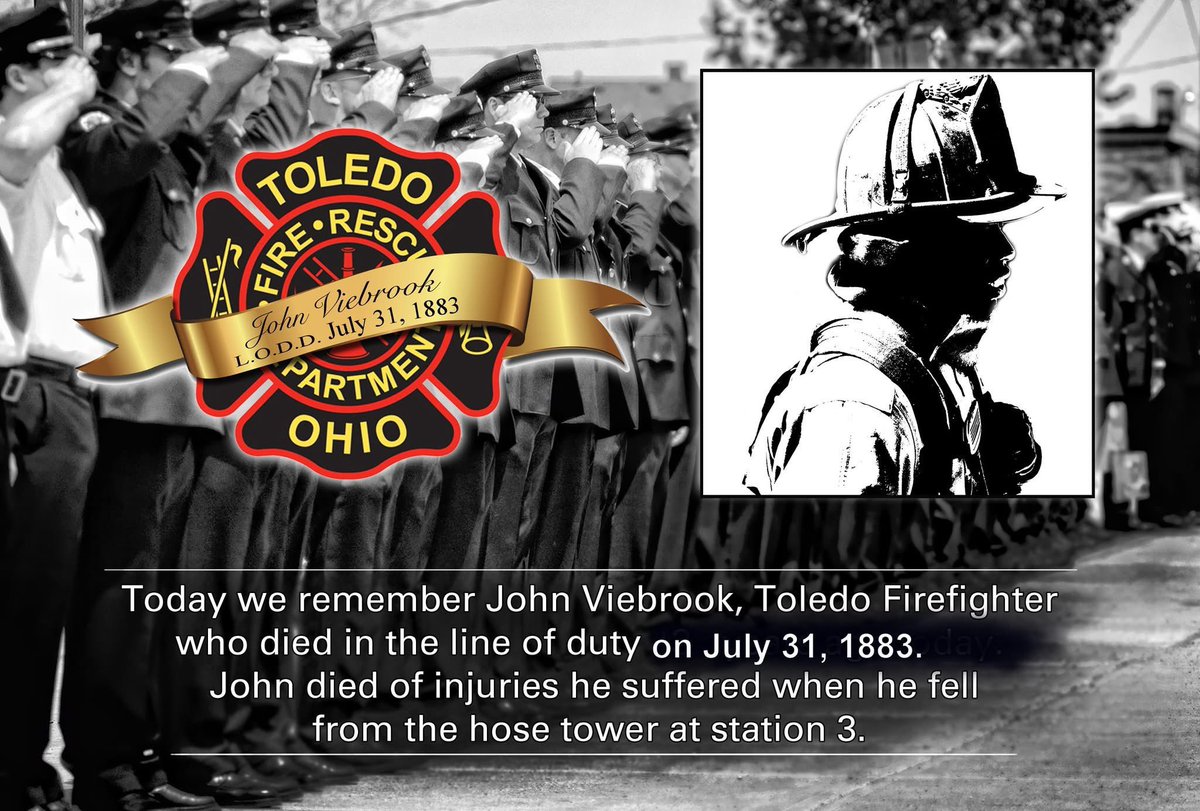 “As long as their names are spoken, they are remembered”

Today we remember Toledo Firefighter, Second Pipeman John Viebrook who died in the line of duty on July 31, 1883.  John was a Second Pipeman with Hose Company 3.
#toledofire #neverforget