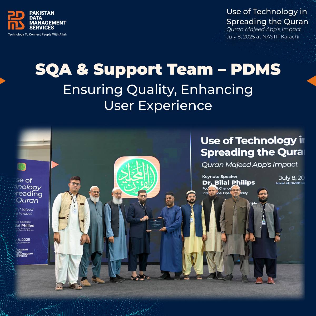 Pakdata1's tweet image. Meet the SQA and Support Team at PDMS — the dedicated professionals ensuring every user of the Quran Majeed App enjoys a smooth, reliable, and meaningful experience.

#PDMS #QuranMajeedApp #TeamPDMS 
#FaithDrivenInnovation #IslamicApps #QuranMajeedEvent
#PDMSxBilalPhilips