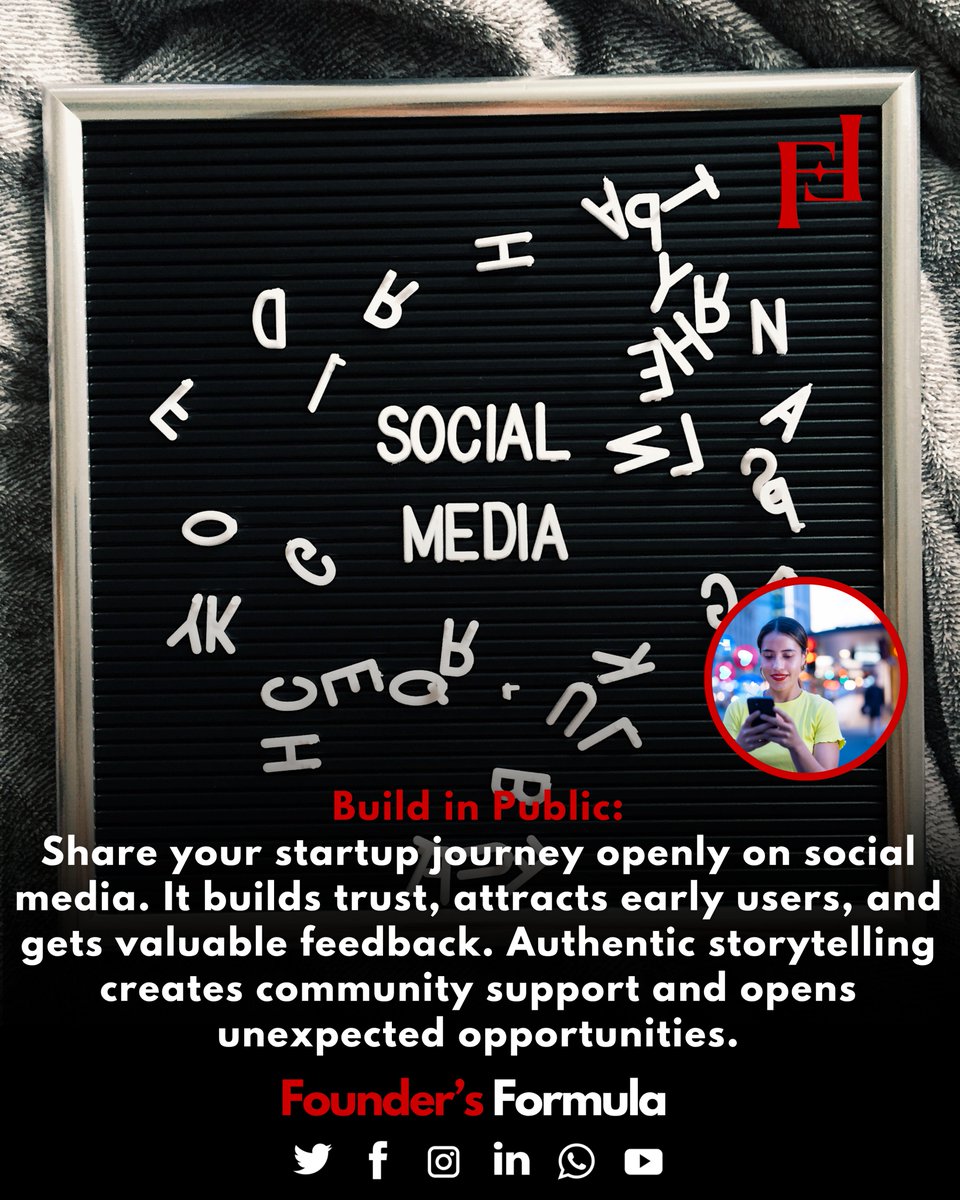 formula4founder's tweet image. Build in Public.
Share your wins, mistakes, and lessons online.
It builds trust, brings early supporters, and opens doors.
Your journey can inspire others — and attract believers.
#BuildInPublic #StartupJourney #FoundersFormula #TransparencyWins