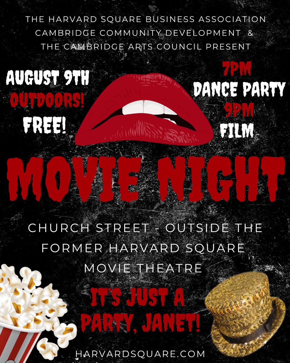 Special Film Screening &amp; Party

The HSBA, in partnership with Camb. Community Development &amp; the Cambridge Arts Council, is excited to announce a free special outdoor film screening &amp; dance party. 

Come for fun “…and you shall receive it, in abundance!”

harvardsquare.com/special-film-s…