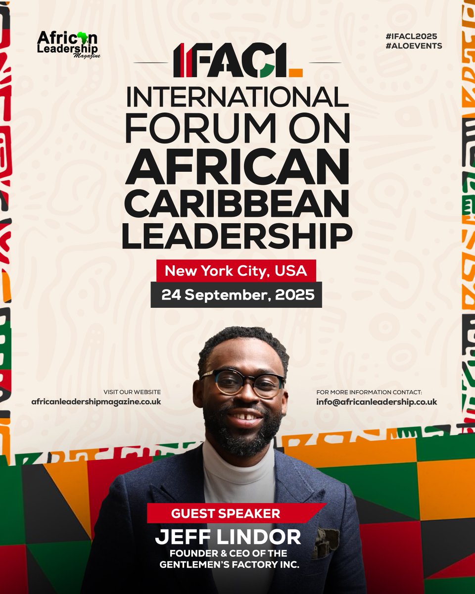 African Leadership Magazine (@africanlm) on Twitter photo A Voice for Legacy & Leadership: Meet Jeff Lindor at IFACL 2025
We’re thrilled to announce that <a href="/MrCommunityNYC/">Jeff Lindor</a> , visionary Founder & CEO of The Gentlemen’s Factory, will be joining us as a speaker at IFACL 2025 in New York City!
Jeff is more than a leader — he’s a movement. A Voice for Legacy & Leadership: Meet Jeff Lindor at IFACL 2025
We’re thrilled to announce that <a href="/MrCommunityNYC/">Jeff Lindor</a> , visionary Founder & CEO of The Gentlemen’s Factory, will be joining us as a speaker at IFACL 2025 in New York City!
Jeff is more than a leader — he’s a movement.