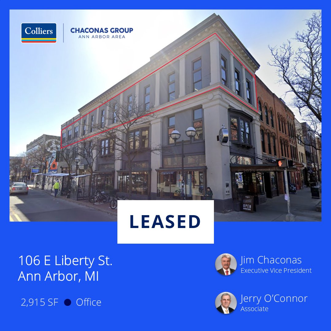 The 3rd Floor at the Franworth Building in #DowntownAnnArbor has been leased!
This prime office suite combines historic charm with modern amenities. Jim &amp; Jerry from #ColliersAnnArbor represented the landlord. Special thanks to William Vogel from Cresa for the collaboration! 🙌