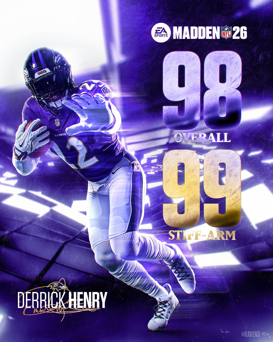 Ravens's tweet photo. Opposing defenses hate to see a @KingHenry_2 stiff-arm coming👑

@EAMaddenNFL https://t.co/vhqEUtvwem