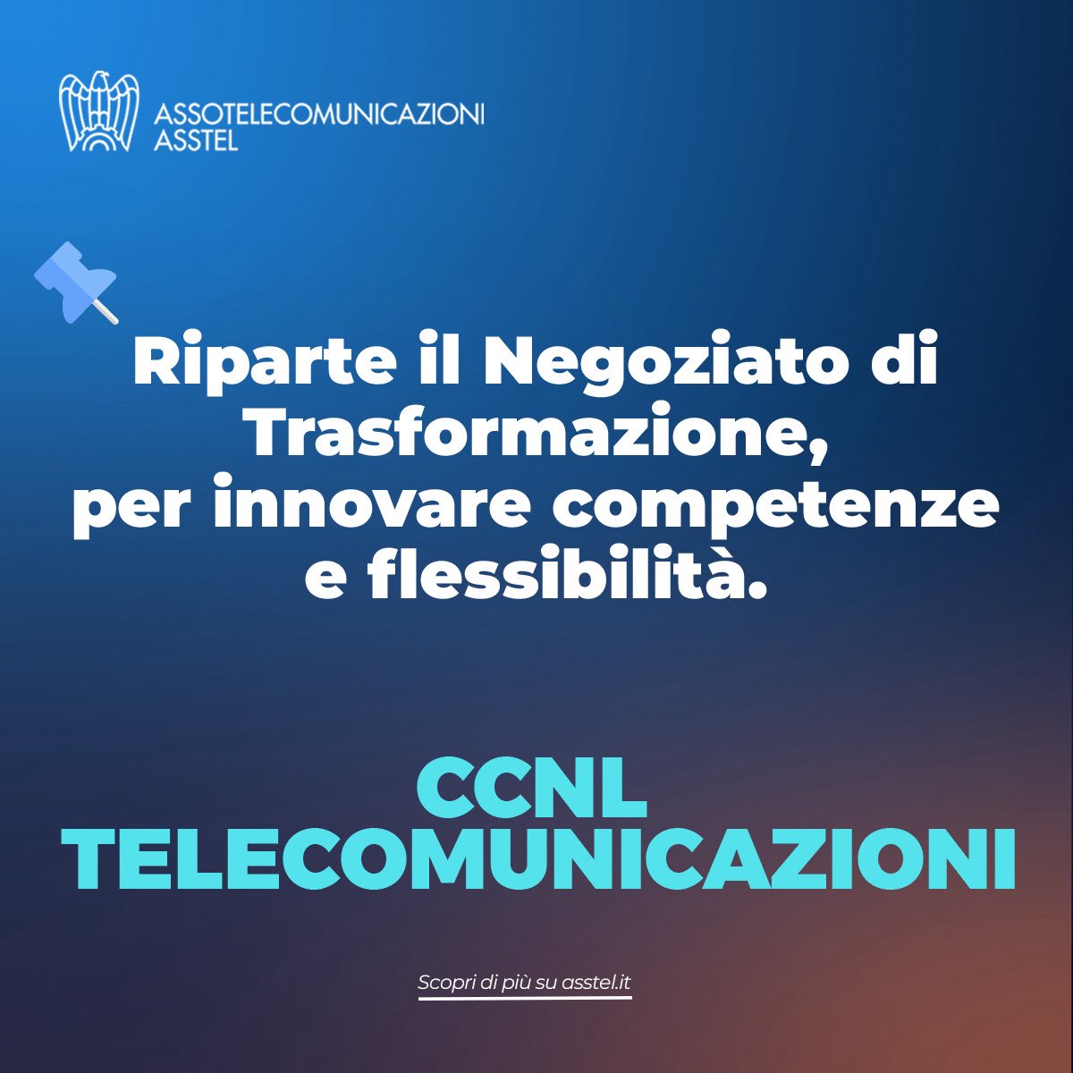 📢 CCNL #Tlc: riparte oggi il Negoziato di Trasformazione tra #Asstel e le OO.SS. Al centro: nuova classificazione professionale, lavoro agile, competenze digitali e formazione. Nel solco del Manifesto per la Crescita Digitale. 📄 
👉🏻 asstel.it/ccnl-telecomun…