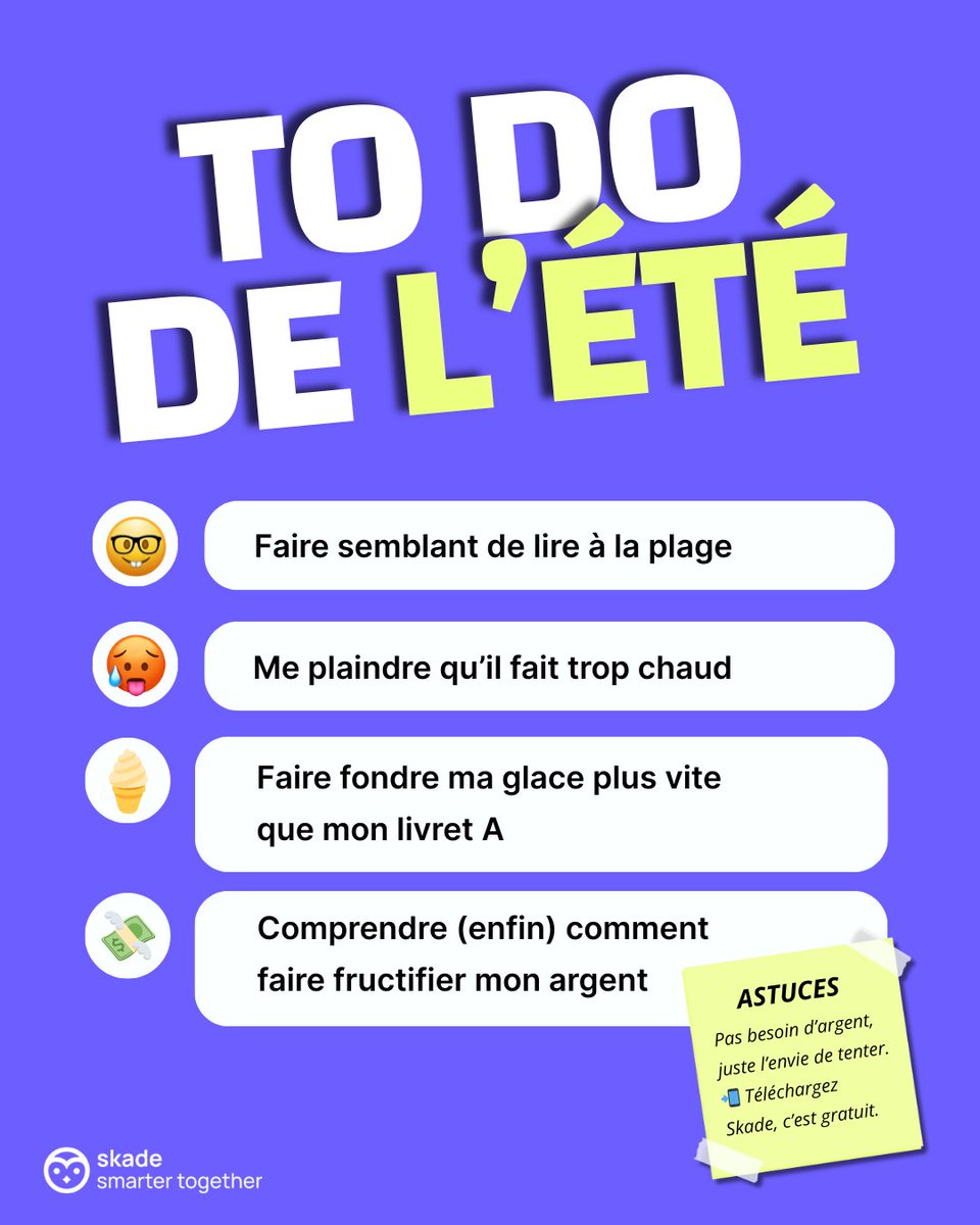 Skade_io's tweet photo. L’été, c’est fait pour déconnecter… mais aussi pour préparer la rentrée. Et si c’était le bon moment pour se lancer en bourse ?  

Sur Skade, des milliers d’investisseurs s’entraident, partagent et progressent ensemble.

Rejoignez la communauté 👉 https://t.co/JdkjdiBpwV https://t.co/4sDfX2KBy1