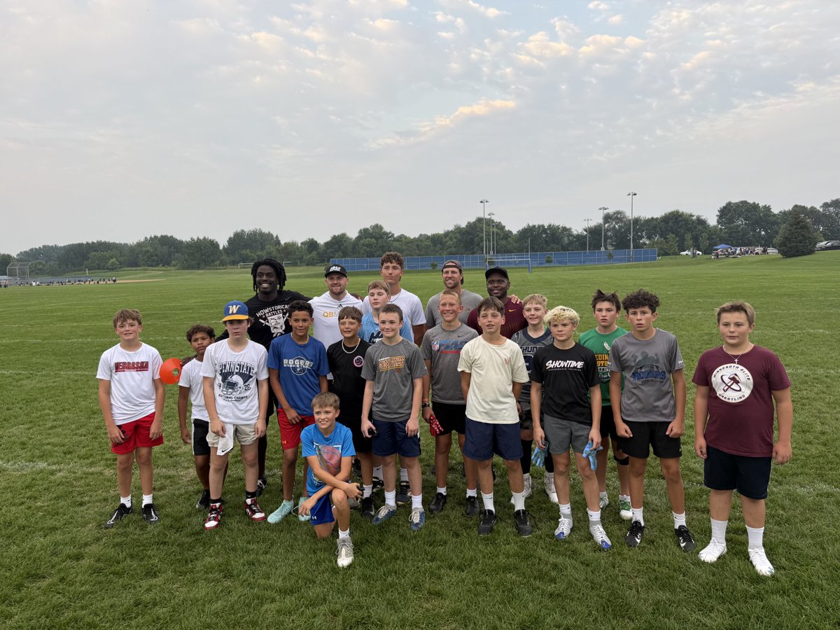 Last youth Camp of the summer! Since March we've had 350+ youth &amp; varsity 🏈 players attend our camps to learn from these great coaches!

Thank you parents &amp; players for the opportunity to work with your son!

<a href="/Adam_Weber8/">Adam Weber</a>
<a href="/QBMotion_MW/">QBMotion MW</a>
<a href="/EricIckyCarter/">Eric Carter</a>
<a href="/jAmann_13/">Jonathan Mann</a>
<a href="/GopherFootball/">Minnesota Football</a>