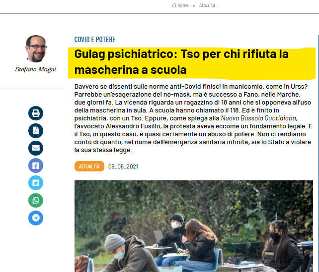 Erinni15's tweet image. 2021 Gulag psichiatrico: Tso per chi rifiuta la #mascherina a scuola
A scuola hanno chiamato il 118. Ed è finito in psichiatria, con un Tso

lanuovabq.it/it/gulag-psich…

#pandemia #ionondimentico #covid #lockdownCovid