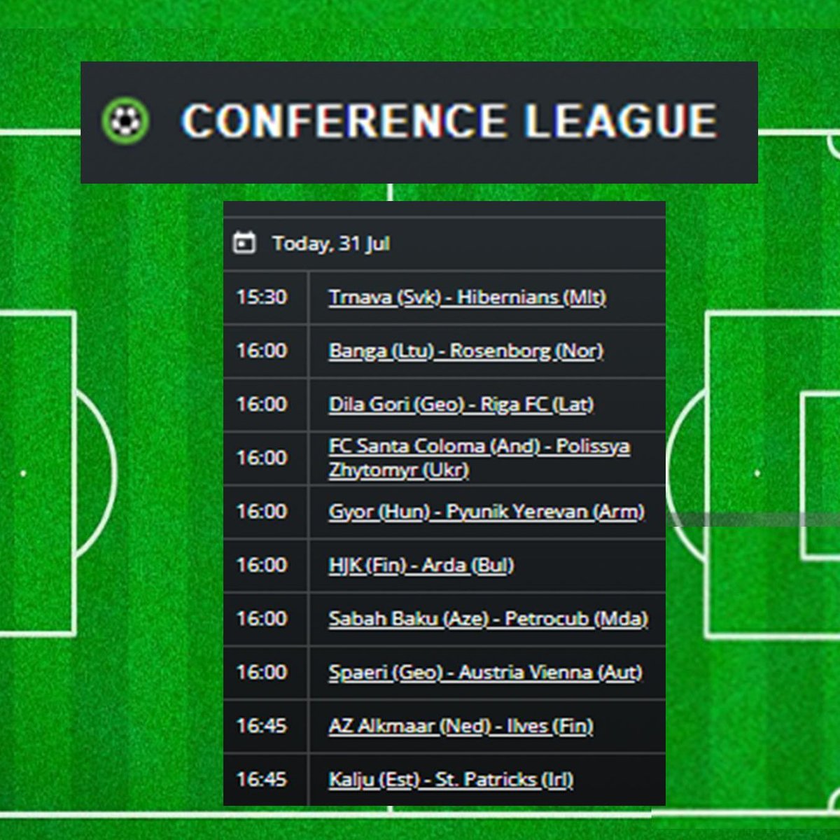 xgsoccermarkets's tweet photo. @paripesa @bet365 @unibet @SportPesa @mozzartbetng @1xBet_Eng @22bet_ghana @22bet_ke @MozzartBet @betway @Pinnacle On July 31 , One of the Top soccer events is the Conference League, featuring
Dila Gori (Geo) - Riga FC (Lat)
Get other tips #xgfixed tip or follow @xgsoccermarkets
#livebet #inplay #prematch https://t.co/euFdMNtjJr