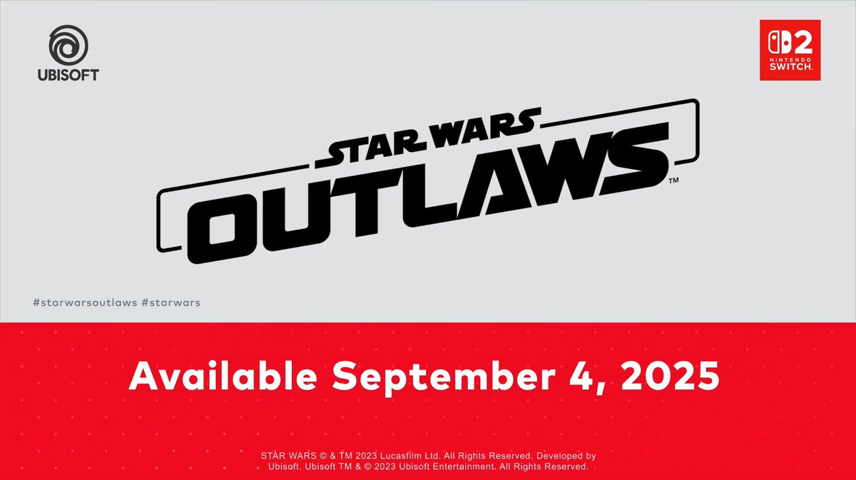 NINtheorist's tweet image. STAR WARS: Outlaws llega el 04 de septiembre al Nintendo Switch 2 

#NintendoDirectPartnerShowcase 
#NintendoSwitch #NintendoSwitch2