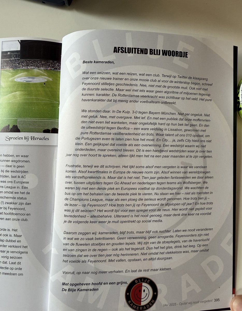 Vergeet niet het laatste blije woord te lezen in het <a href="/FRFC1908/">FRFC1908</a> 2024-2025 supportersboek. Zal menig feyenoord supporter kort de negatieve drek te vinden hier op X doen vergeten. #feyenoord