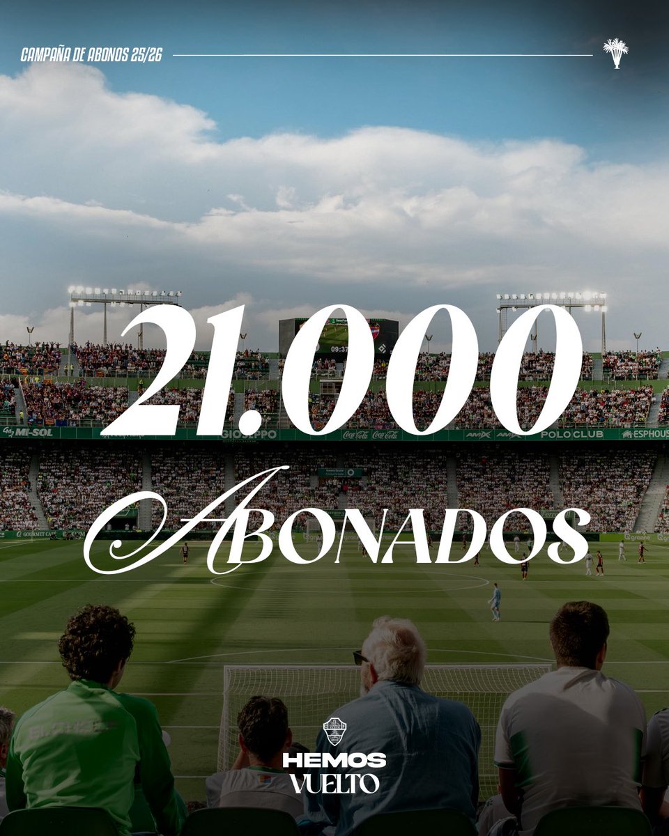El <a href="/elchecf/">Elche Club de Fútbol</a> alcanza ya la bonita cifra de 21.000 abonados para despedir el mes de julio. Esta temporada el Club batirá su mejor registro en Primera. El amor por la franjiverde no tiene parangón. #ElcheCF #Elche #Elx