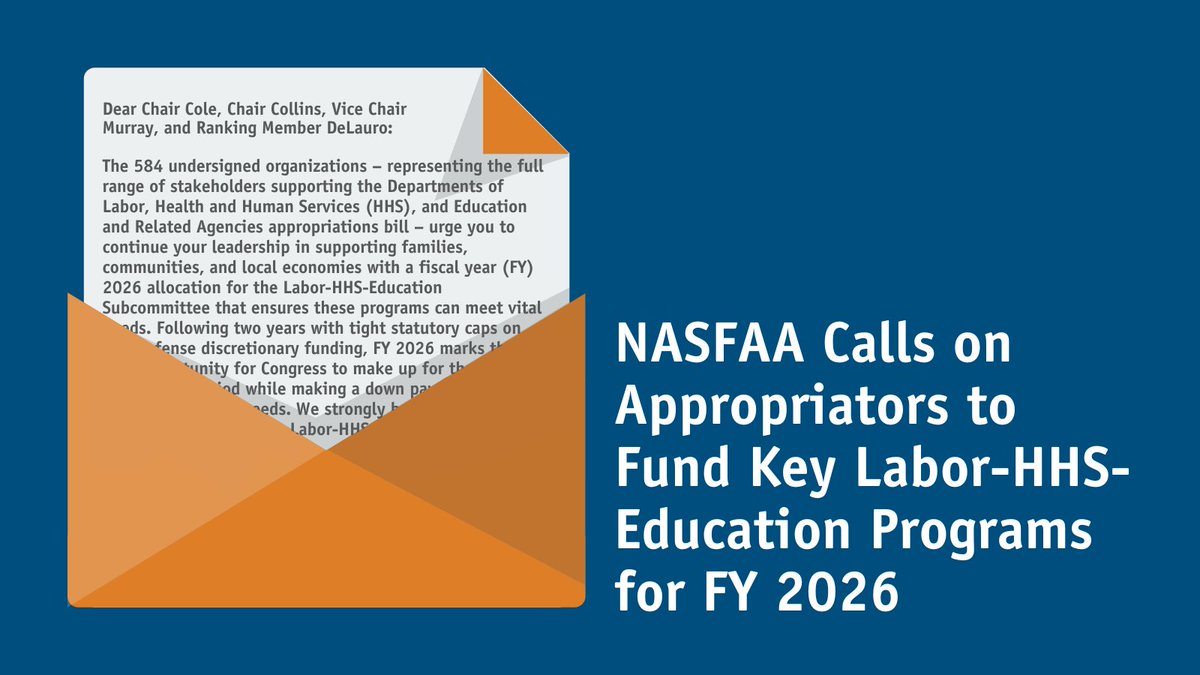 NASFAA, along with over 500 organizations, called on congressional appropriators to adequately fund labor, health, and education programs in the appropriations process, which is currently underway for the upcoming fiscal year. Read the letter to Congress: ow.ly/JzH550WxYA1
