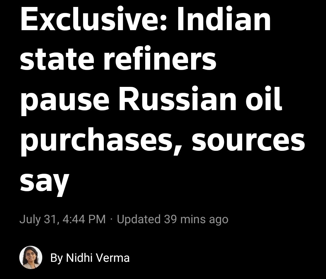 Reuters: Indian state refiners have stopped buying Russian oil in the past week as discounts narrowed this month and U.S. President Donald Trump warned against purchasing oil from Moscow, industry sources said.