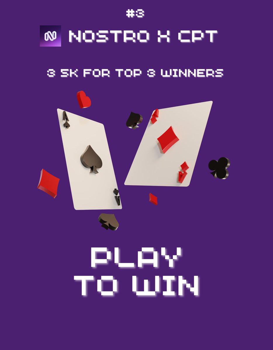 We present our 3rd tournament with <a href="/OfficialNostro/">Nostro</a> 
Join us on discord to get the full details on how to join. 

Play poker to win trading accounts🃏!!

Use code CPT50 to get 50% off any Nostro account.