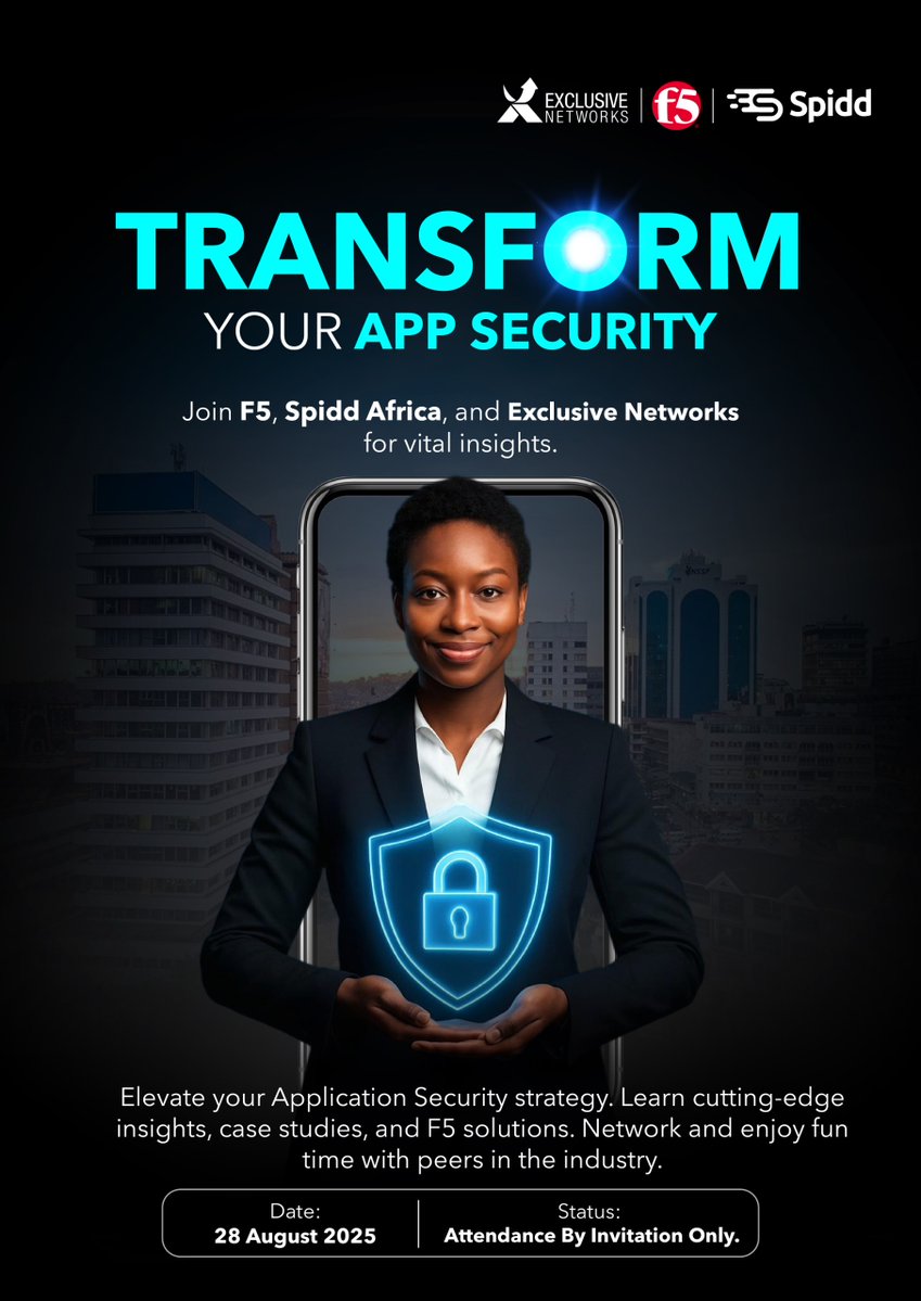 Get Ready to Transform Your Organization's Application Security!

Spidd Africa, in partnership with F5 and Exclusive Networks, is excited to announce an upcoming exclusive event in Kampala (U) focused on elevating Application Security strategies.

Join us on August 28, 2025, for