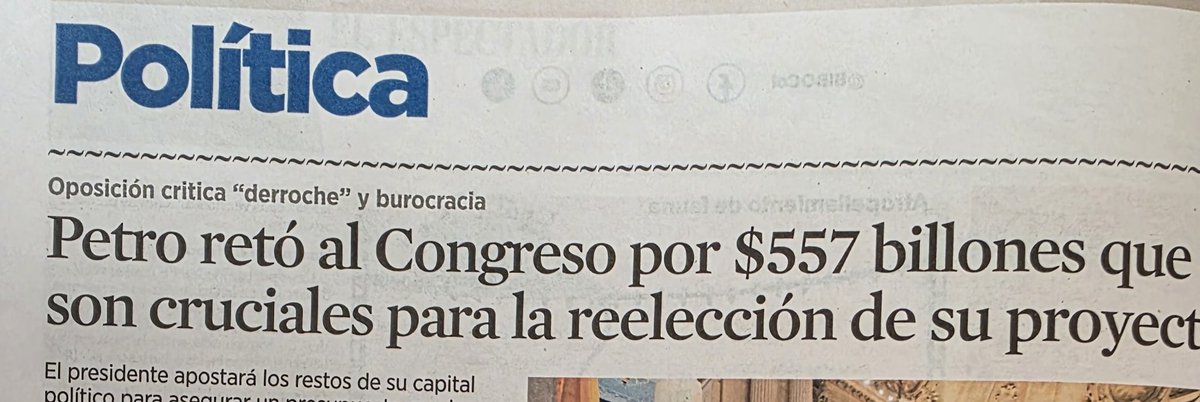 Gustavo Petro (@petrogustavo) on Twitter photo Este titular de <a href="/elespectador/">El Espectador</a>, es de mala leche.
El.presupuesto del año 2026 no tiene mayor incidencia electoral. Se empezará a ejecutar cuando ya los ciudadanos hayan depositado su voto y , sobretodo, cuando hayan escogido sus decisiones.
El titular del <a href="/elespectador/">El Espectador</a> es una Este titular de <a href="/elespectador/">El Espectador</a>, es de mala leche.
El.presupuesto del año 2026 no tiene mayor incidencia electoral. Se empezará a ejecutar cuando ya los ciudadanos hayan depositado su voto y , sobretodo, cuando hayan escogido sus decisiones.
El titular del <a href="/elespectador/">El Espectador</a> es una