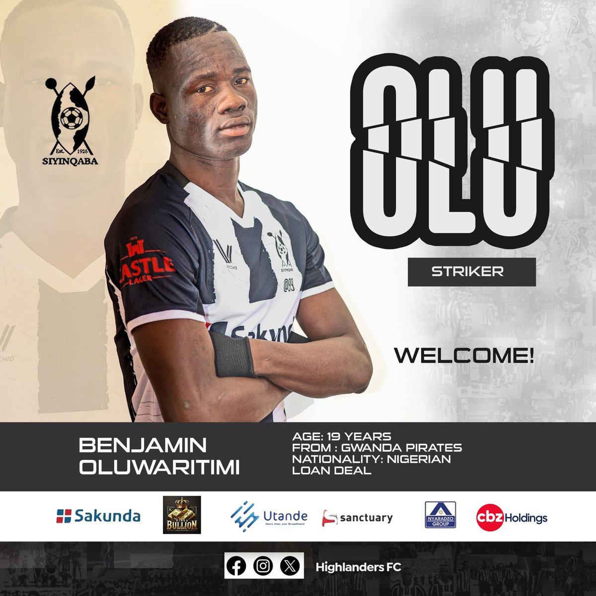 We are excited to announce the acquisition of striker Benjamin Oluwarotimi Adeogun, who joins us on a loan deal from Gwanda Pirates until the end of the season.