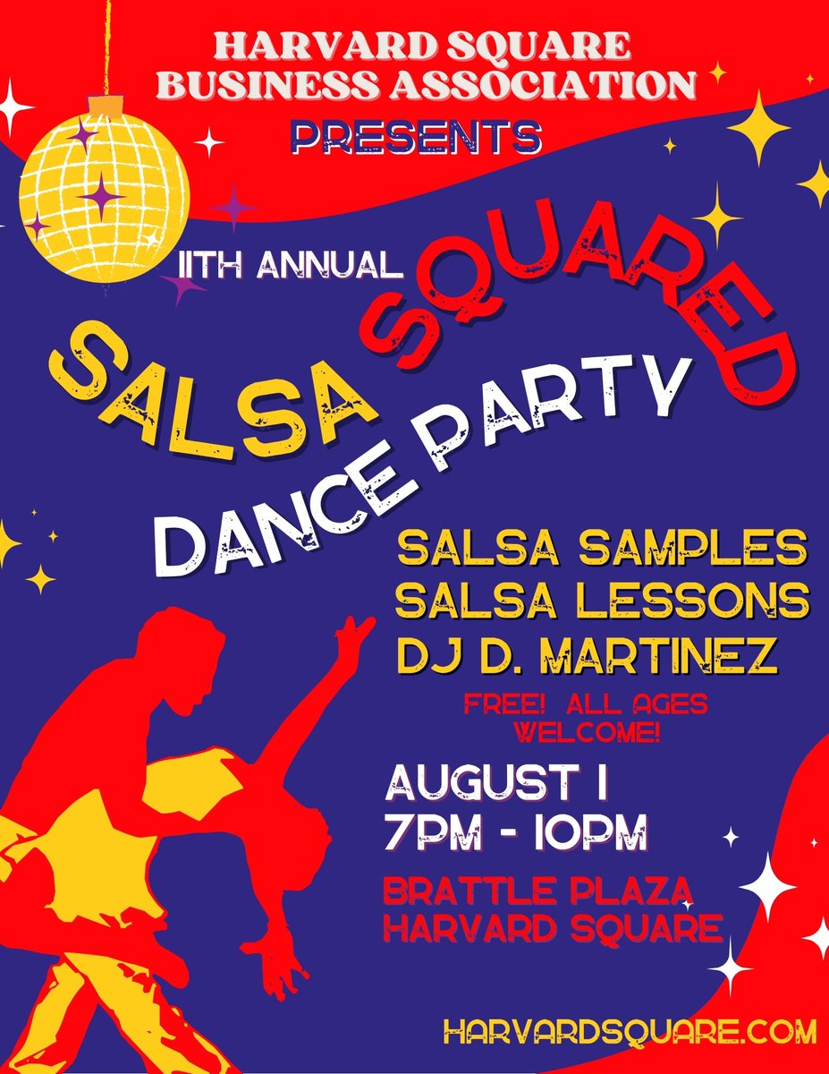 Join us at the 11th Annual Salsa Squared 
Latin Beats Dance Party &amp; Salsa Sampling 
Aug. 1st, 7-10pm  Experience the sights, sounds &amp; tastes of the Salsa Squared Dance Party. Take Salsa &amp; Bachata lessons &amp; dance the night away to infectious Latin beats under twinkling lights.