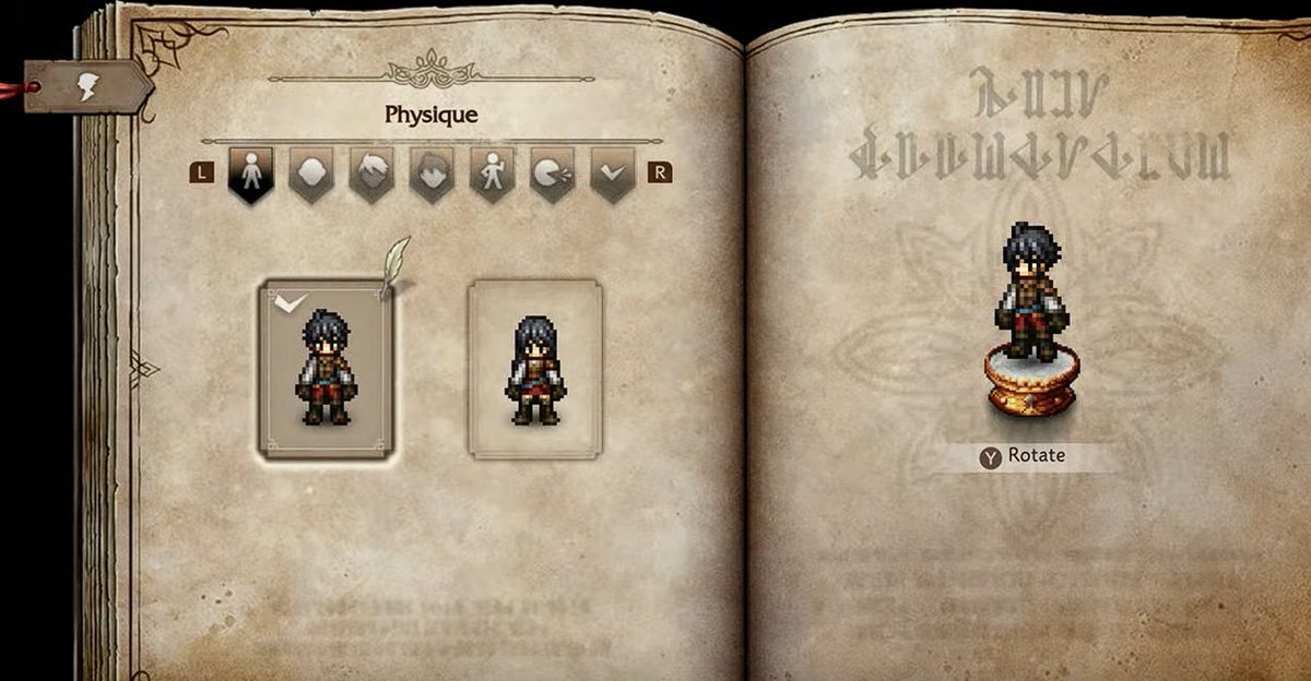 ScouterVee's tweet photo. Octopath Traveler 0 character creation does not have male and Female options, not body type 1 and 2, not your "Appearance".  Squareenix is now testing to see if we'll accept "Physique" instead. 🤡