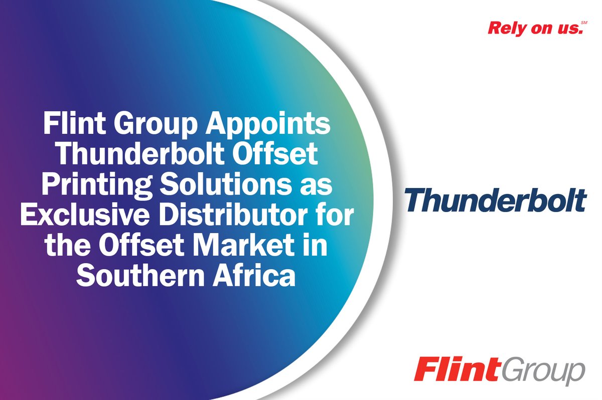 Flint Group has appointed Thunderbolt Offset Printing Solutions as the exclusive distributor of its offset packaging solutions in South Africa and neighbouring countries, starting 1 August 2025.

Learn more about this exciting development: flintgrp.pulse.ly/z0k1vkx3f6

#RelyOnUs