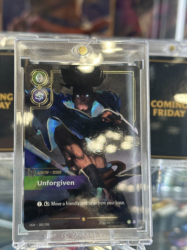 First look at Overnumbered Yasuo Unforgiven at GenCon 2025.

It looks like the card is textured and has the gold borders embossed!