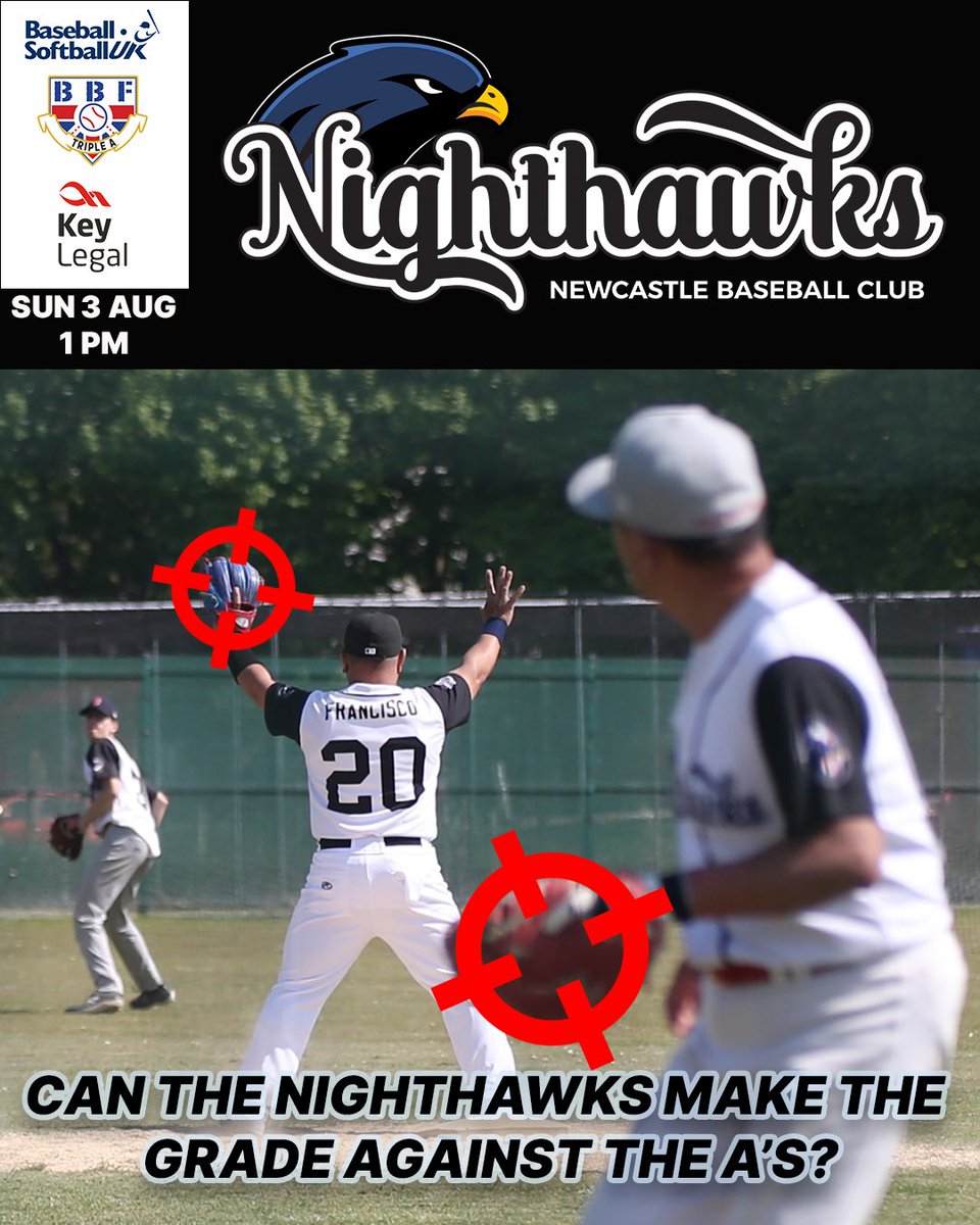 This Sunday, our AAA Nighthawks host <a href="/MANCBASEBALL/">Manchester Baseball Club</a> 🤝

You do not wanna miss it, starting at 1PM at Gosforth Sports Association, Broadway West, Gosforth NE32HY

#FlyTogether #NewcastleSport #Baseball #UKBaseball #BritishBaseball