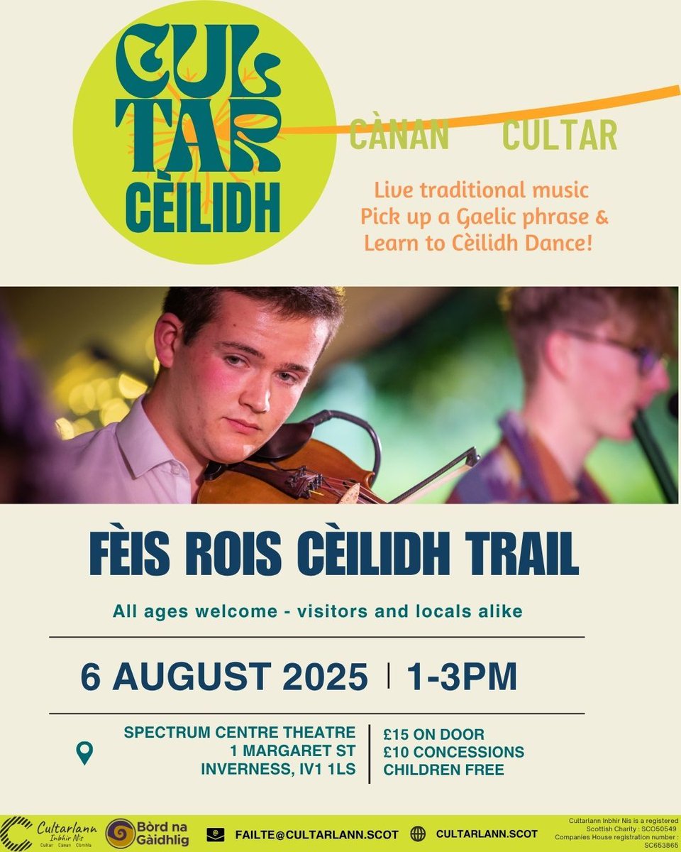 Cultar Cèilidh: Fèis Rois Cèilidh Trail! 🎻🎵

🎟 Tickets can be purchased either at the door on the day, or you can secure them now on Eventbrite (which includes a  booking fee) 👉eventbrite.co.uk/e/cultar-ceili… #gaelic #gàidhlig