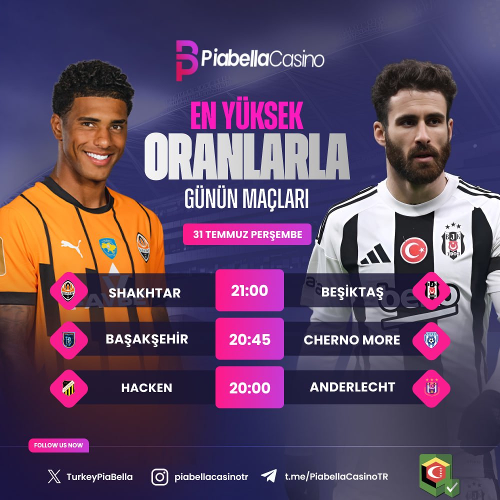 🎆 Günün Yüksek Oranlı Karşılaşmalarını  Sizler İçin Derledik!

❤️‍🔥 En Yüksek Oranlar ile Bahsini Al Kazancın Tadını Çıkar!

#️⃣ Karşılaşmaları kesintisiz izlemek için #PiaBellaCasino