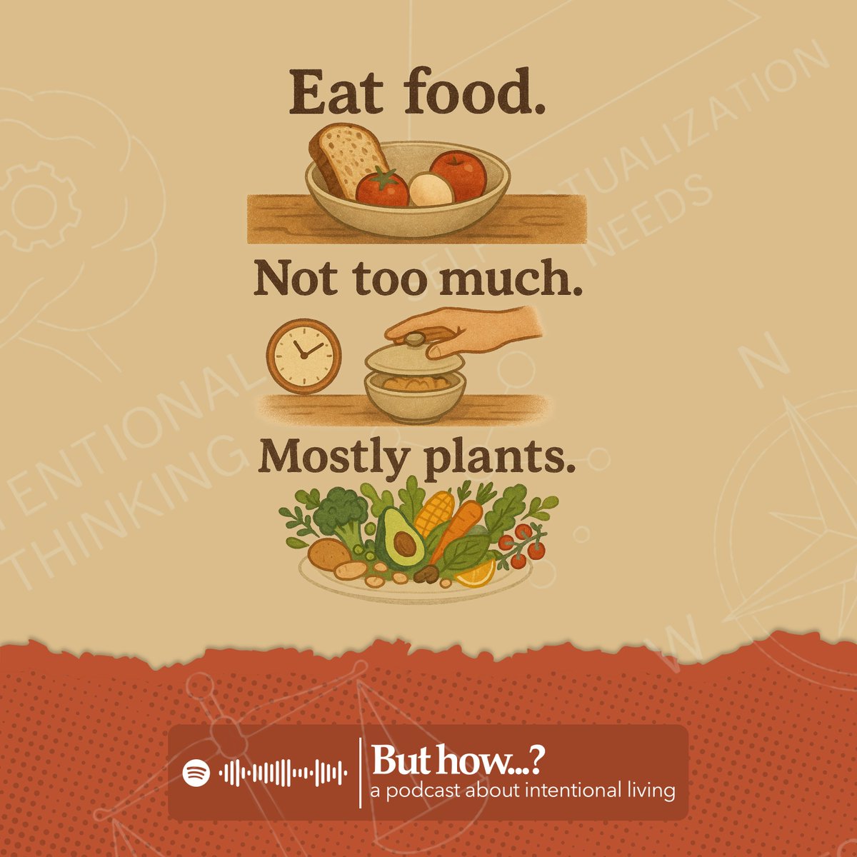 ButHowPodcast's tweet photo. 🍎 Eat food. Not too much. Mostly plants.
Dieser einfache Satz ist eine kleine Revolution.
Aber was bedeutet er wirklich - im Alltag, im Supermarkt, in der eigenen Küche? In der neuen Folge von „But how…?“ erfährst du es. https://t.co/lyONiFoDi9
#IntentionalLiving #Ernährung https://t.co/cXSuxWkUFB