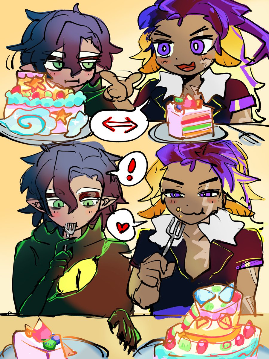 ケーキ食べさせすぎて申し訳なくなってきたので、交換して味変してくださいの絵