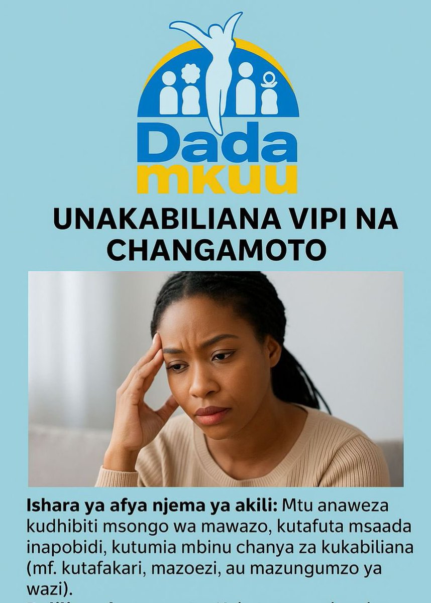 DadaMkuu255's tweet photo. Ili kuboresha Afya yako ya Akili hakikisha unaepukana yafuatayo 

1.Kukata tamaa haraka
2.Hasira au huzuni kupita kiasi
3. ⁠Matumizi ya vilevi au kujitenga unapopatwa na changamoto.

#TuzungumzeAfyaYaAkili #IYD2025 https://t.co/pVx0aNJzcI