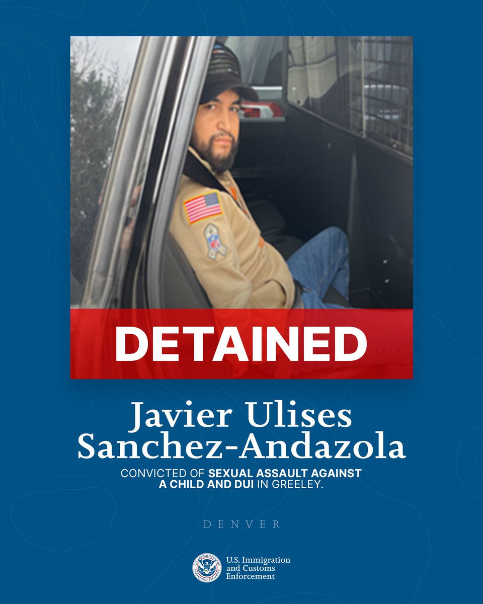 ARRESTED

Javier Ulises Sanchez-Andazola — an illegal alien from Mexico — was arrested for sexually assaulting a child and drunk driving.

Thank you, ICE.