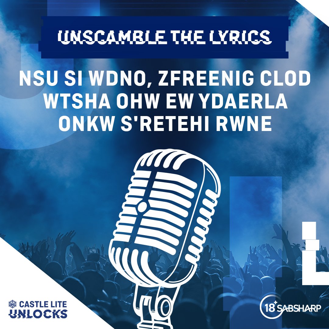 Castle Lite (@castlelitesa) on Twitter photo It's the last #LiteHour of the month, let's have some fun. 😉
Can you unscramble the lyrics from a Travis Scott song using #CastleLiteUnlocks? 
You might get ebanda mpo in your DMs.🥶 It's the last #LiteHour of the month, let's have some fun. 😉
Can you unscramble the lyrics from a Travis Scott song using #CastleLiteUnlocks? 
You might get ebanda mpo in your DMs.🥶