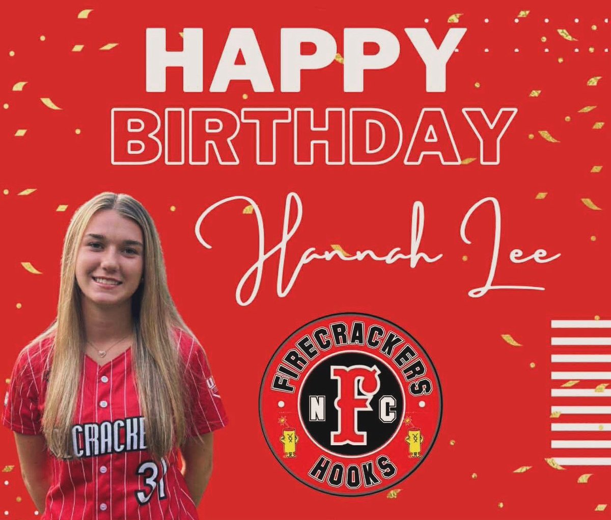 Firecrackers NC Hooks (@fc_hooks) on Twitter photo B🧨G Birthday Shoutout to Hannah Lee (2027)!
Help us wish this Firecracker a very Happy Birthday! We hope your day is filled with happiness! <a href="/HannahLee2027/">Hannah Lee</a>
#fcculture #FCSTRONG #firecrackersoftball #athletelife #letsgo #forsomething #firecrackerscarolina #softballlife B🧨G Birthday Shoutout to Hannah Lee (2027)!
Help us wish this Firecracker a very Happy Birthday! We hope your day is filled with happiness! <a href="/HannahLee2027/">Hannah Lee</a>
#fcculture #FCSTRONG #firecrackersoftball #athletelife #letsgo #forsomething #firecrackerscarolina #softballlife