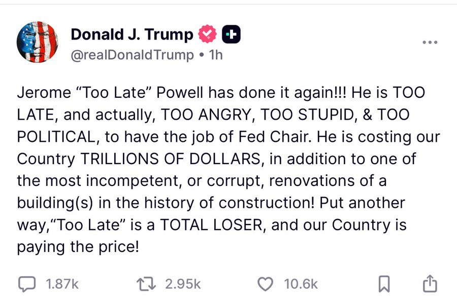 Scaramucci's tweet image. Powell has generally done a good job.  I don’t generally post the president’s nonsense but far and wide we have to see how unhinged and abnormal all of this is.  He is dangerous for markets.