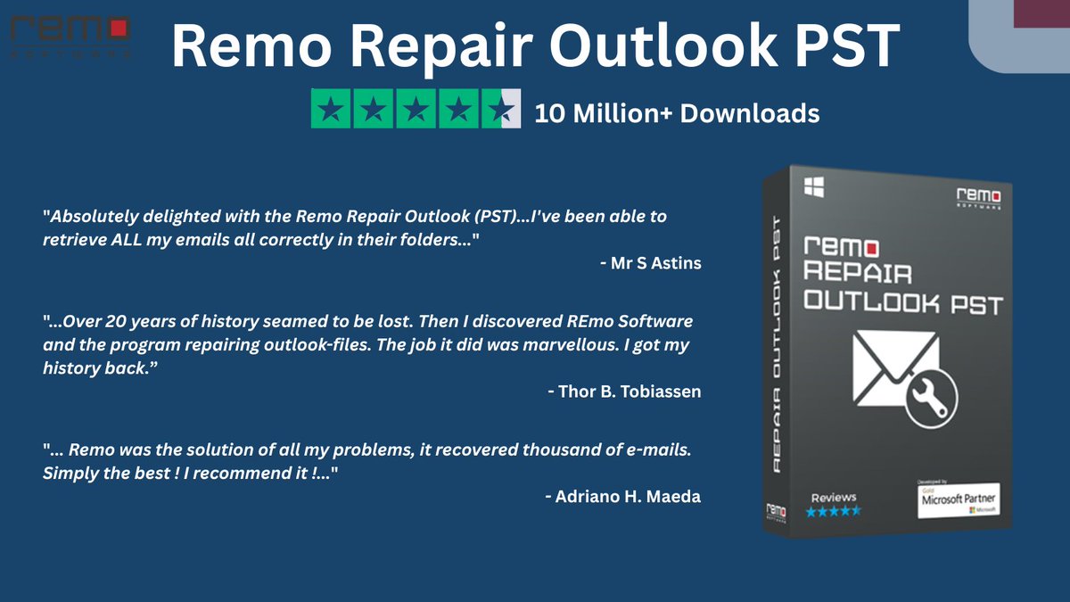 remosoftware's tweet image. Remo Repair Outlook PST is one of the most effective repair tools today. An Outlook solution capable of fixing heavily corrupted PST files.

Download: remosoftware.com/remo-pst-repai…

#OutlookTips #PSTFile  #OutlookHelp #RemoSoftware  #OutlookSupport #remorepairoutlookpst #pst #Outlook