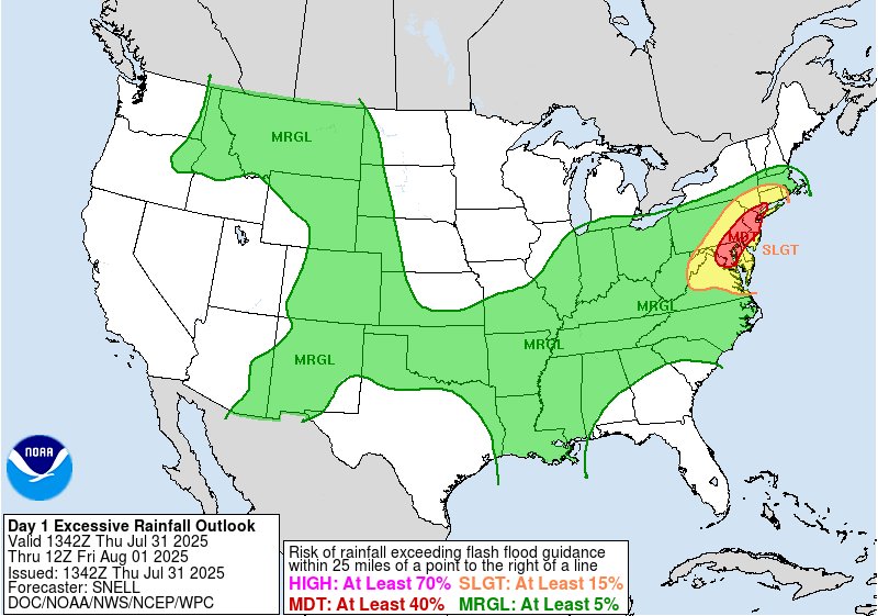 A MODERATE risk is in effect in our Day 1 Excessive Rainfall Outlook. More details: go.usa.gov/cu3Dw