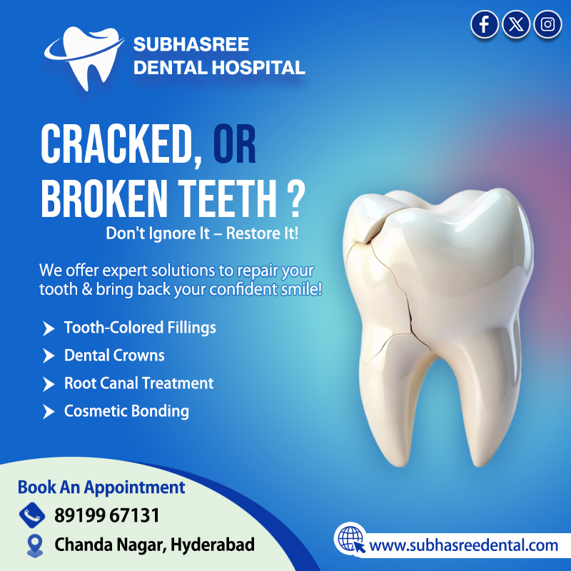 subhasreedental's tweet image. 🦷 Cracked, Chipped, or Broken Tooth?

Don’t delay treatment—protect your smile today. 

At Subha Sree Multi Speciality Dental Hospital, we offer:
✅ Tooth-Colored Fillings
✅ Root Canal Treatments

📞: +91 89199 67131

#CrackedTooth #ChippedToothTreatment #SubhaSreeDental #Best