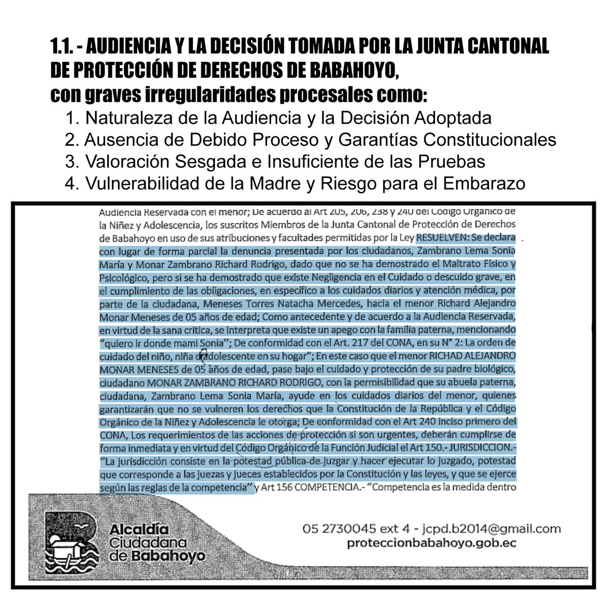 Meneses3Natty's tweet photo. mi hijo está siendo retenido ilegalmente, a pesar de una orden judicial CLARA que exige su devolución inmediata.
empezó mi calvario: Mi hijo me fue arrebatado inicialmente por una decisión errónea y sesgada de la Junta Cantonal  de Babahoyo.  @DanielNoboaOk https://t.co/FRoewAc8yM