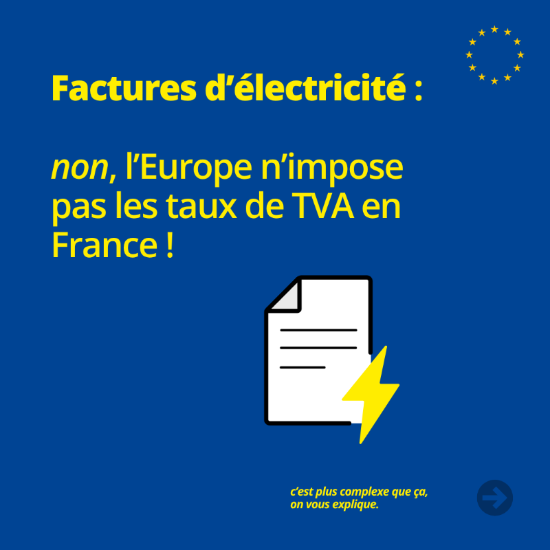 UEFrance's tweet photo. ❌ Factures d'électricité : non, l'Europe n'impose pas les taux de TVA en France 🇫🇷

⬇️ Lire notre article complet

#TVA #Europe #1erAout #DecodeursUE