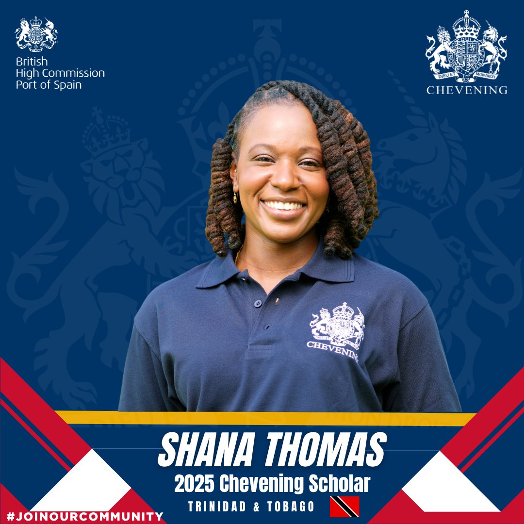 UKinCaribbean's tweet photo. 🇹🇹Meet T&amp;T’s 2025 #Chevening Scholars: -Clayanne Knott- MSc in Sports &amp; Exercise Medicine  - Shana Thomas- MSc in City Planning &amp; Real Estate Development  - Shawn Melville – 1st Proman Foundation–Chevening Scholar!- MSc in Climate Change, Sustainable Business &amp; Green Finance https://t.co/tjGoSpKDrB