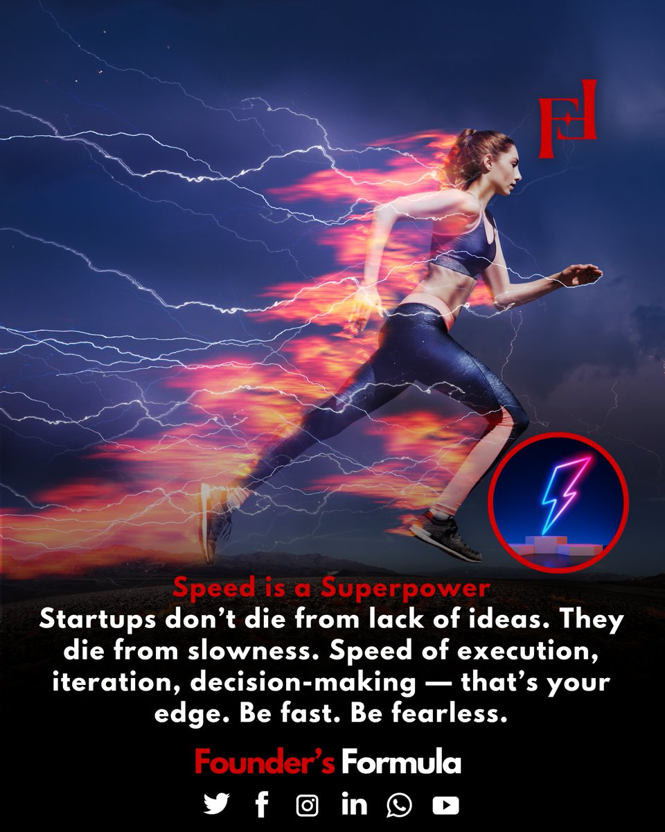 formula4founder's tweet image. Startups don’t die from lack of ideas. They die from slowness.
Speed is a superpower. Execute fast. Decide faster. 💥
– Founders Formula
#StartupWisdom #FoundersFormula #ExecutionMatters #BuildFast #Entrepreneurship #StartupTips