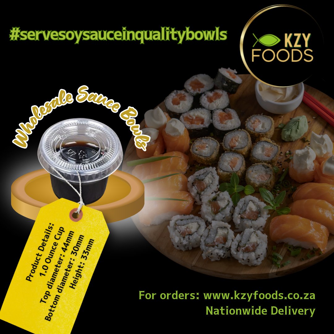 Small but essential. 🍣
Leakproof, durable, and retail-ready — our wholesale sauce cups are made for busy delis, sushi bars &amp; caterers who need packaging they can trust.

📦 Nationwide delivery.
🔗 kzyfoods.co.za
#KZYReady #FoodPackaging #SushiBusiness #WholesaleSolution