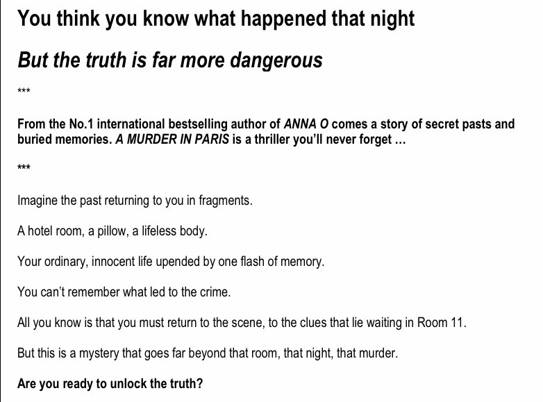 Lynda’s Book Reviews and News (@lyndacheckley) on Twitter photo 📙📙BOOK REVIEW 📙📙
📚📚Random Things Tours📚📚
A Murder in Paris by Matthew Blake
Full review ➡️ t.ly/YD6JS
“A book full of secrets but mostly an interesting investigation about memory and when you can trust them. An enjoyable read.”
<a href="/Matthew__Blake/">Matthew Blake</a> 📙📙BOOK REVIEW 📙📙
📚📚Random Things Tours📚📚
A Murder in Paris by Matthew Blake
Full review ➡️ t.ly/YD6JS
“A book full of secrets but mostly an interesting investigation about memory and when you can trust them. An enjoyable read.”
<a href="/Matthew__Blake/">Matthew Blake</a>