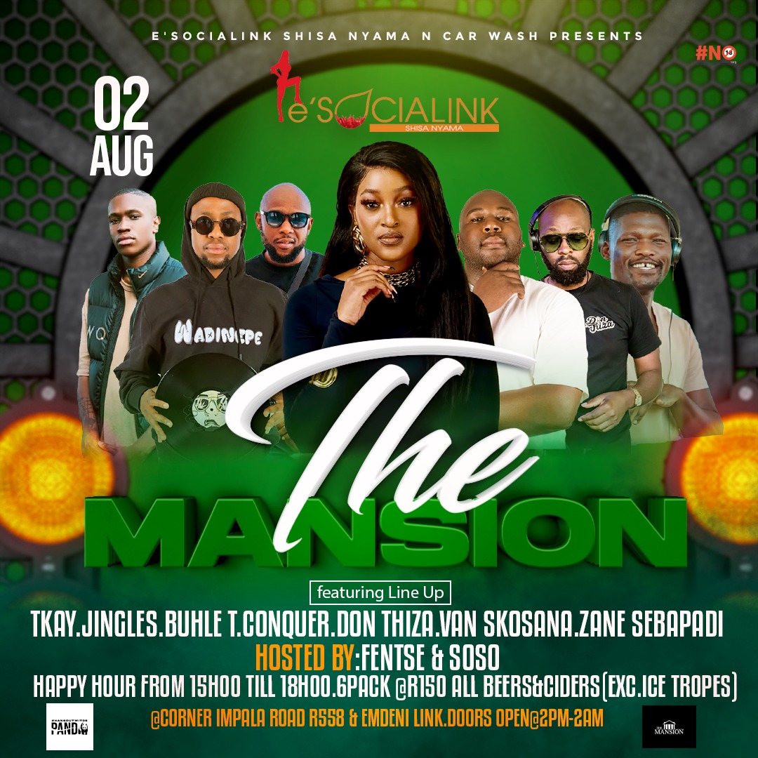 _FentseM's tweet photo. #TheMansion hosted by mina ne auth' yam e'grand @So_Sididi
📍e'Social Link
🍻 happy hour from 15:00 - 18:00
line up features tse ntswembu ka number @VanSkosana
@zanesebapadi @Tkay_Baloyi
& more
kanjalo kanjalo 🚀 https://t.co/WBXF3D8BfJ