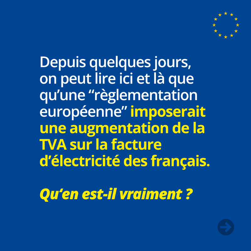 UEFrance's tweet photo. ❌ Factures d'électricité : non, l'Europe n'impose pas les taux de TVA en France 🇫🇷

⬇️ Lire notre article complet

#TVA #Europe #1erAout #DecodeursUE