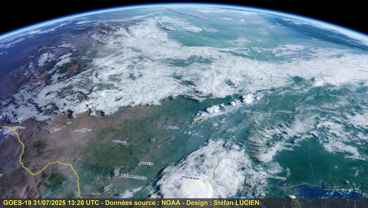 AI_Stef78's tweet photo. C'est aussi très orageux sur les Etats centraux américains. Données @NOAASatellites post-traitées sur le globe terrestre à partir du SDK @arcgis  d' @Esri 

#meteo #orages #incendies https://t.co/lZzDdqiRLx